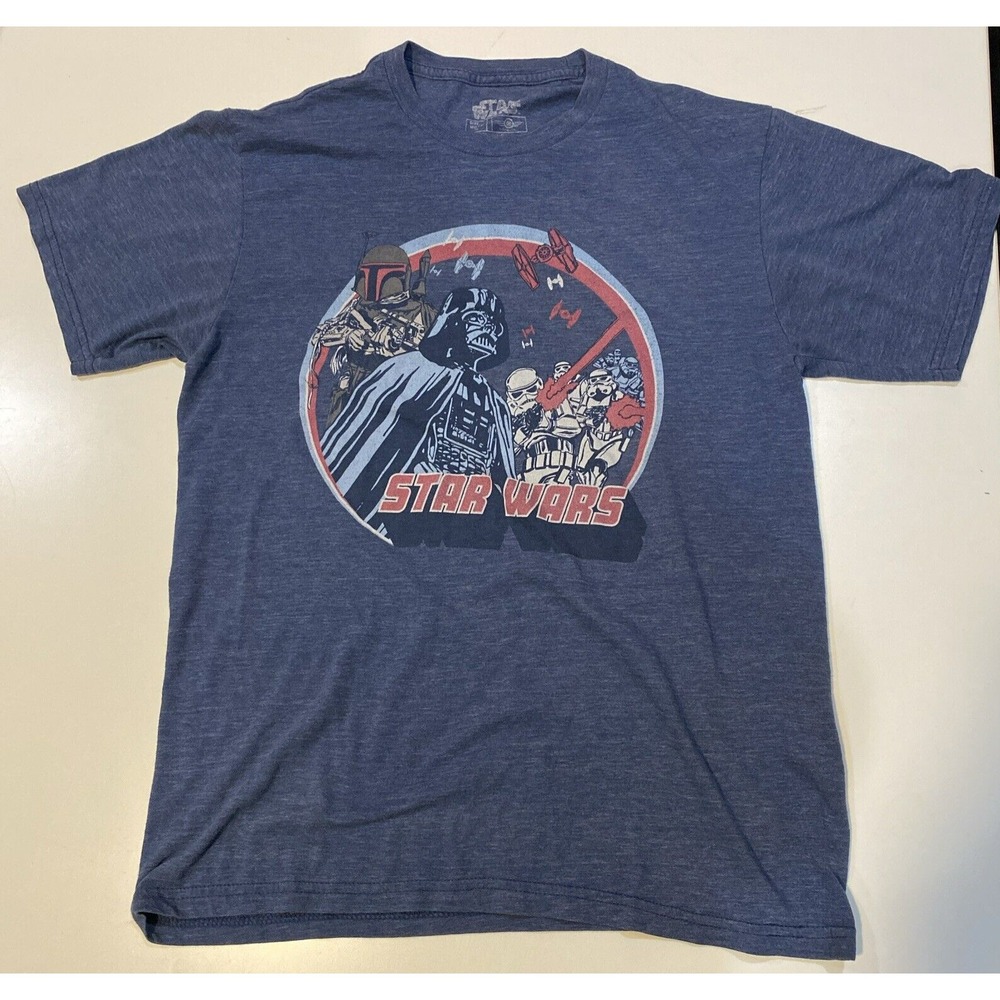 Star Wars Empire Strikes Back - T Shirt Blue Vader, Stormtroopers, Boba Fett  M